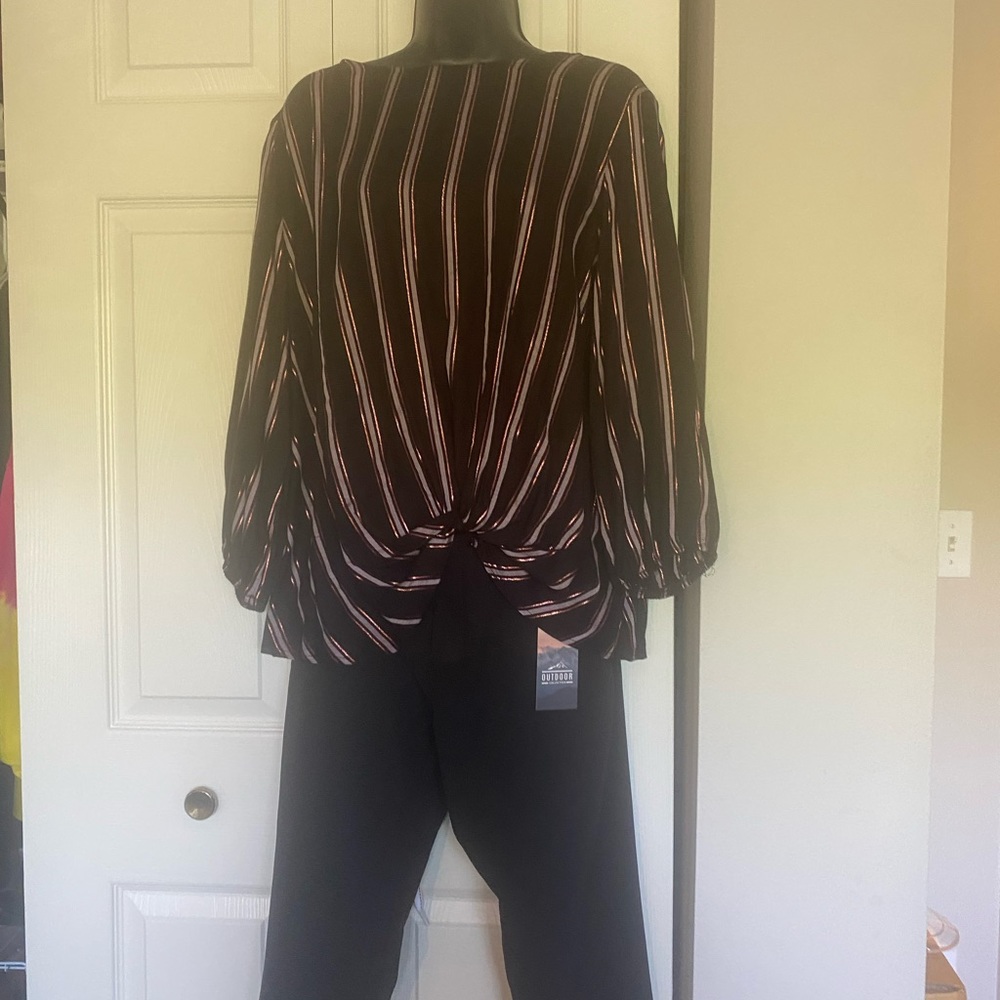 NWT Dressbarn XL black shiny long sleeve dress blouse
